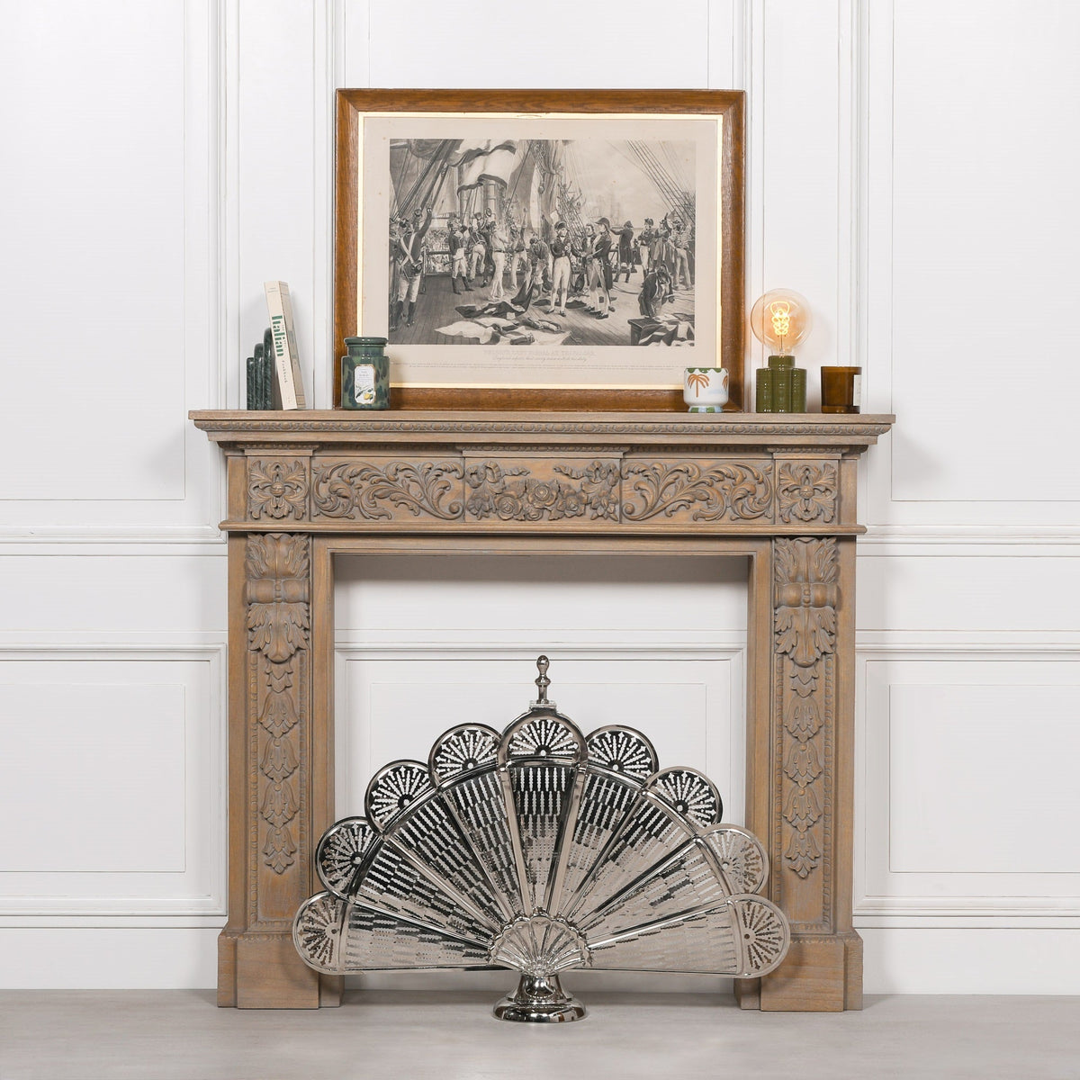 Chrome Fan-Style Folding Fire Screen in Cast Aluminium Fire Screen CasaFenix