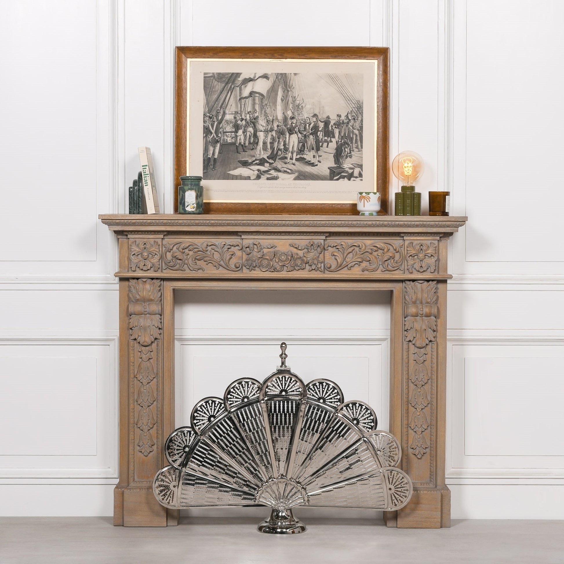 Chrome Fan-Style Folding Fire Screen in Cast Aluminium Fire Screen CasaFenix