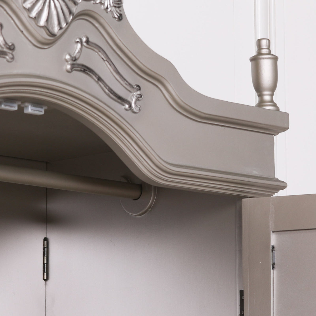French Antique Silver Double Mirrored Door Armoire Armoire CasaFenix