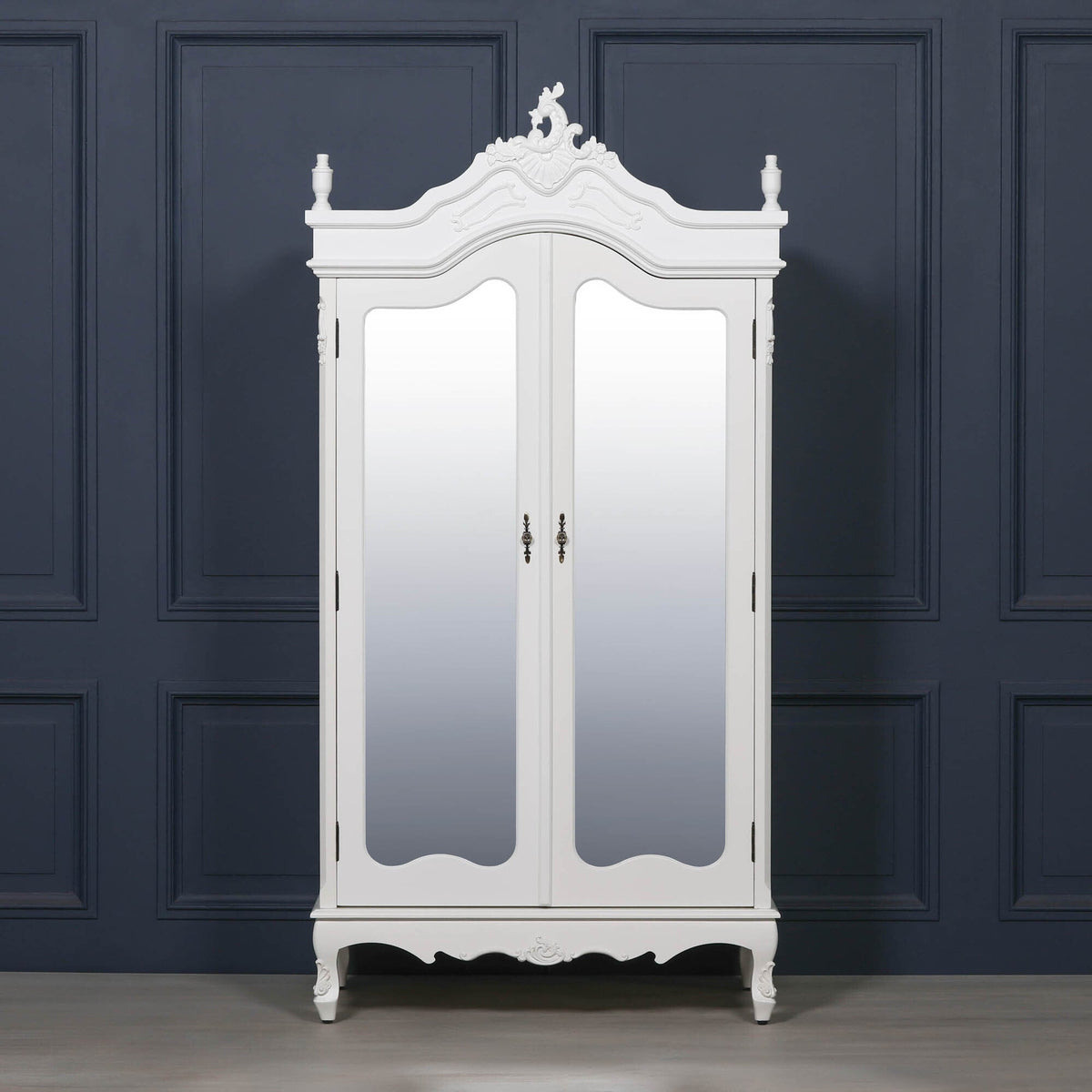 French Rococo White Double Mirrored Door Armoire Armoire CasaFenix