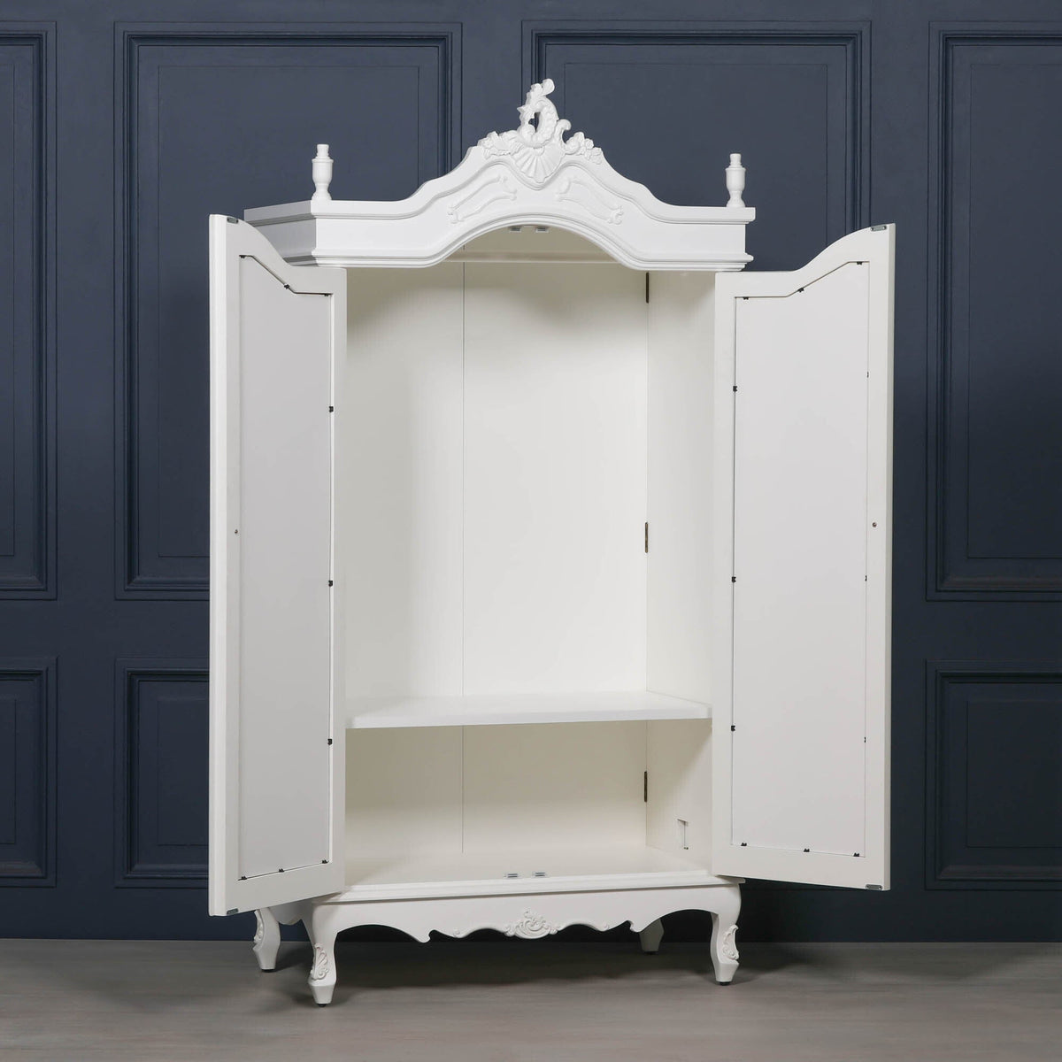 French Rococo White Double Mirrored Door Armoire Armoire CasaFenix