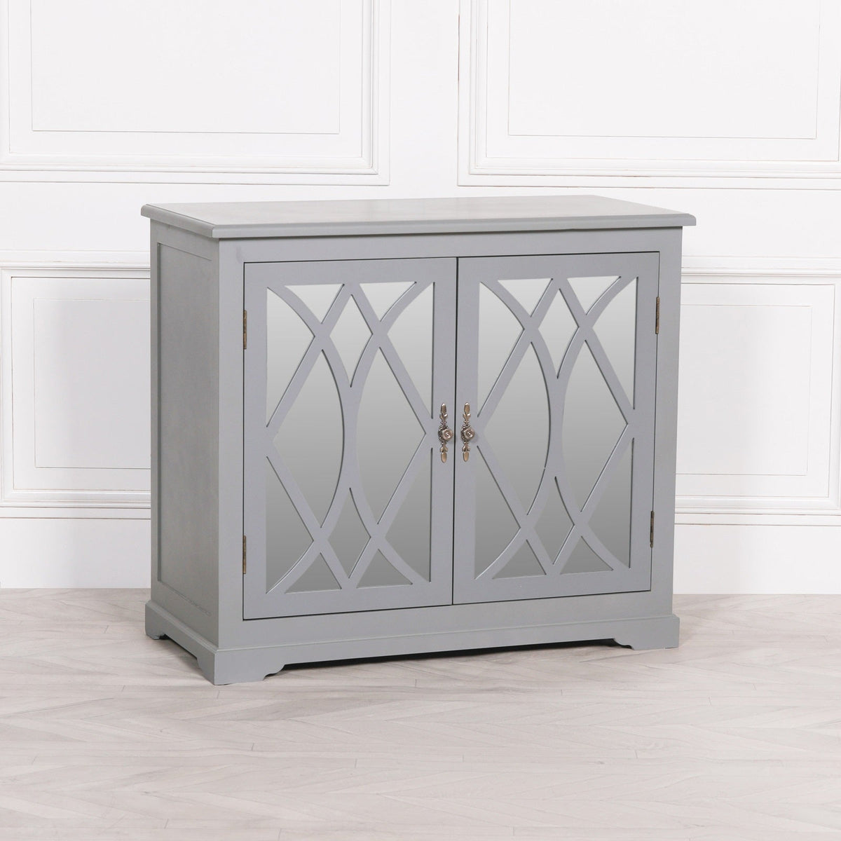 Grey Painted Ornate Mirrored 2-Door Sideboard Cupboard Cupboard CasaFenix
