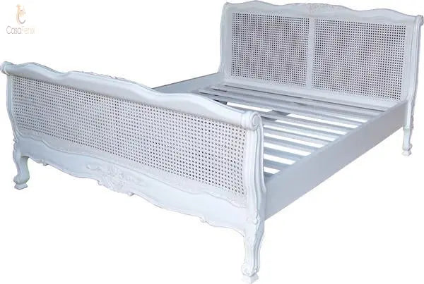 French Louis Style Cane Rattan & Mahogany Bed (Regular Foot Board) - CasaFenix