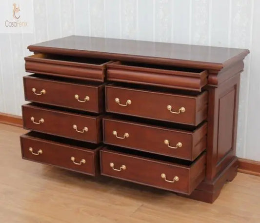 French Sleigh Chest of 6 Drawers + 2 Hidden Solid Mahogany Bedroom Storage CasaFenix