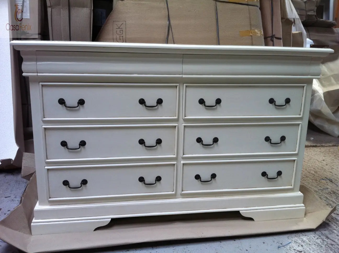 French Sleigh Chest of 6 Drawers + 2 Hidden Solid Mahogany Bedroom Storage CasaFenix