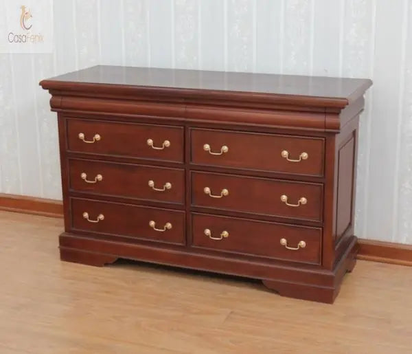 French Sleigh Chest of 6 Drawers + 2 Hidden Solid Mahogany Bedroom Storage CasaFenix