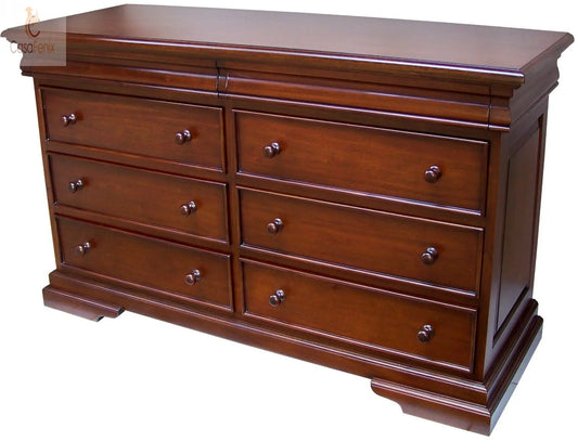 French Sleigh Chest of 6 Drawers + 2 Hidden Solid Mahogany Bedroom Storage Round Handles CasaFenix