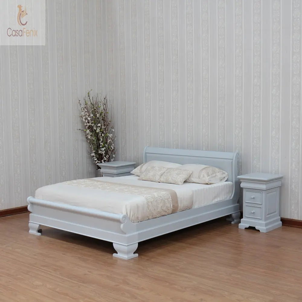 French Style Solid Mahogany Sleigh Bed With Low Foot Board - CasaFenix