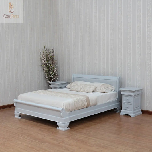 French Style Solid Mahogany Sleigh Bed With Low Foot Board - CasaFenix