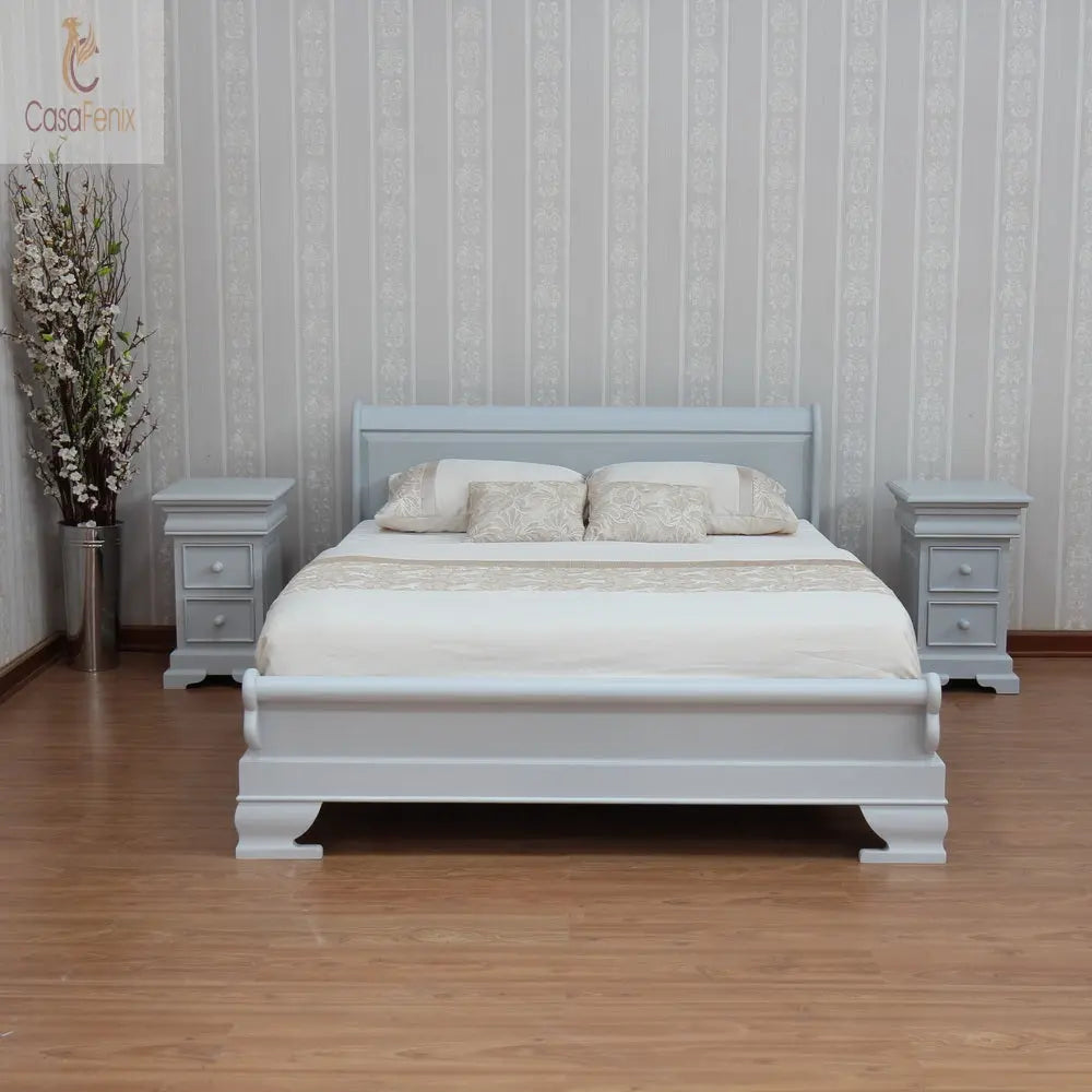 French Style Solid Mahogany Sleigh Bed With Low Foot Board - CasaFenix