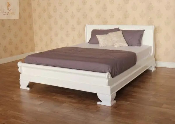 French Style Solid Mahogany Sleigh Bed With Low Foot Board - CasaFenix