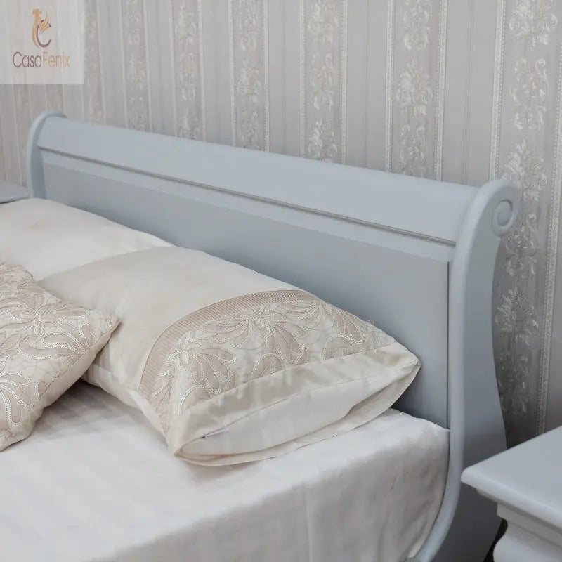 French Style Solid Mahogany Sleigh Bed With Low Foot Board - CasaFenix