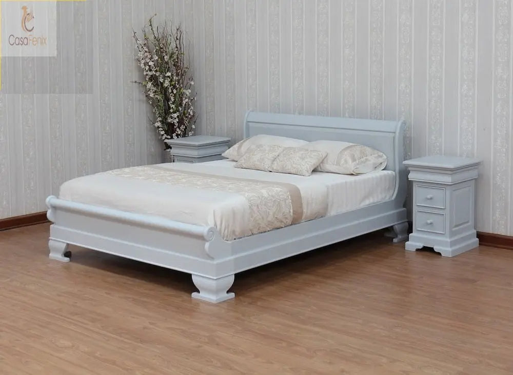 French Style Solid Mahogany Sleigh Bed With Low Foot Board - CasaFenix