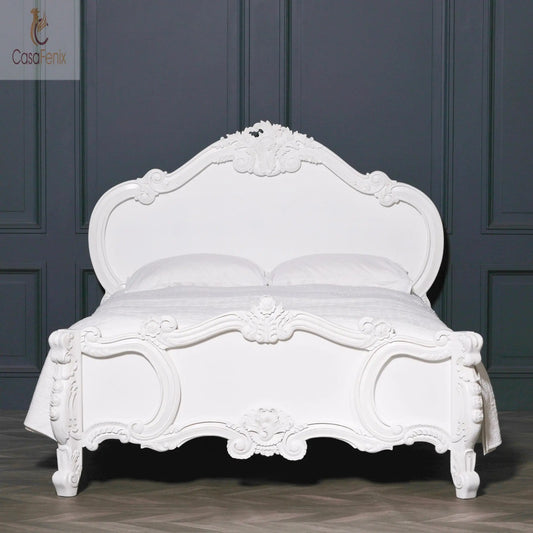 French White Carved Rose Cherub King Size 5ft Bed Frame - CasaFenix