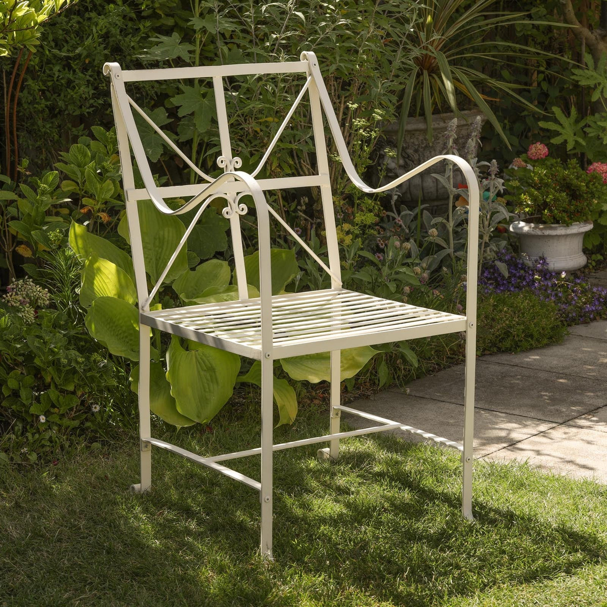 Distressed Cream Iron Garden Dining Chair with Arms Dining chair CasaFenix