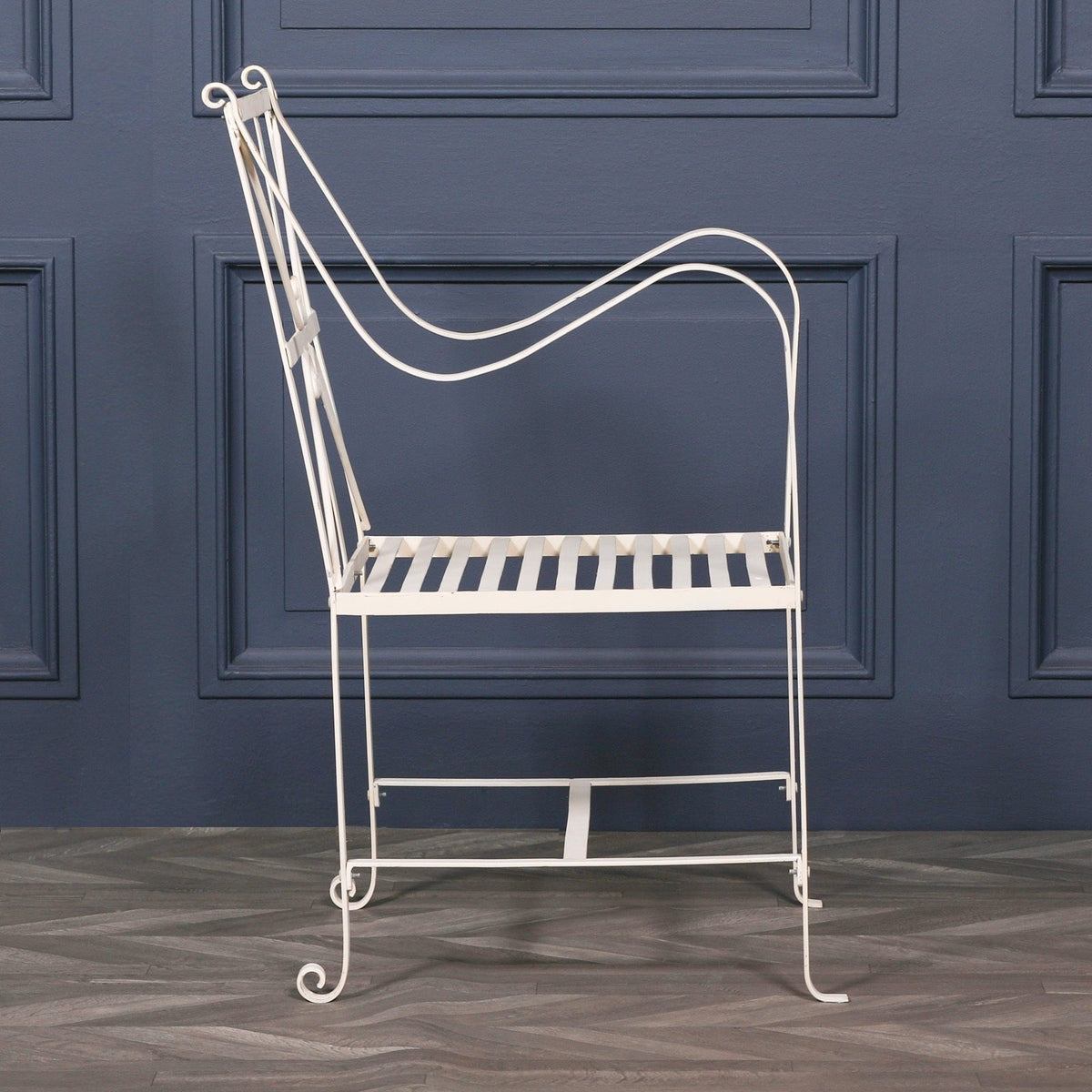 Distressed Cream Iron Garden Dining Chair with Arms Dining chair CasaFenix