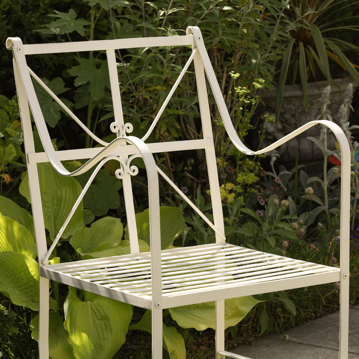 Distressed Cream Iron Garden Dining Chair with Arms Dining chair CasaFenix
