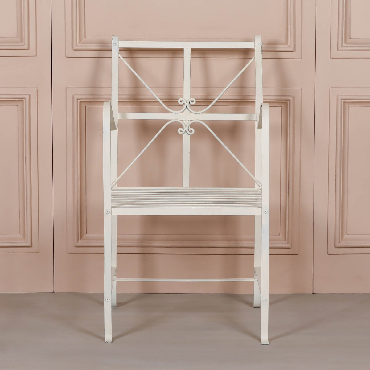 Distressed Cream Iron Garden Dining Chair with Arms Dining chair CasaFenix