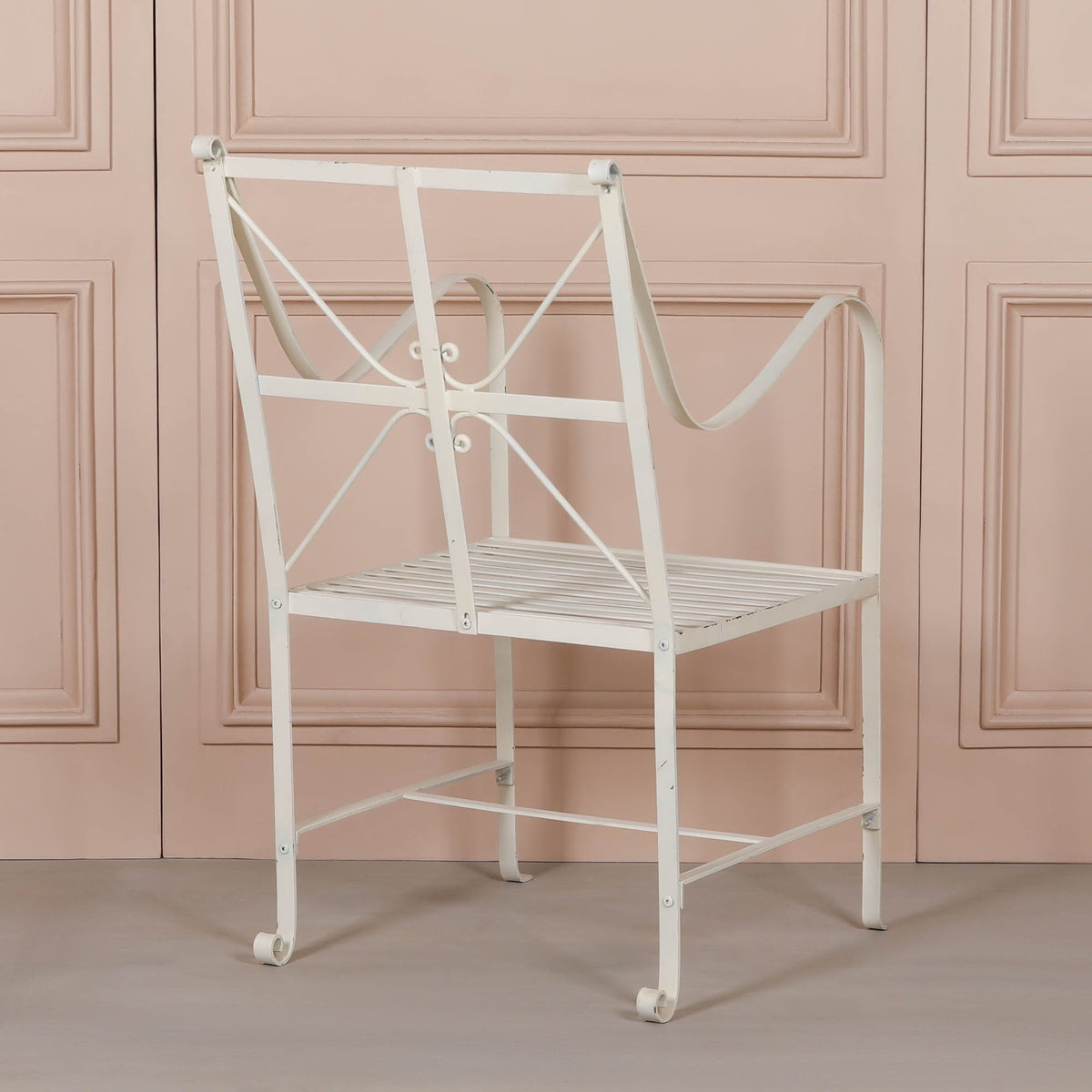 Distressed Cream Iron Garden Dining Chair with Arms Dining chair CasaFenix