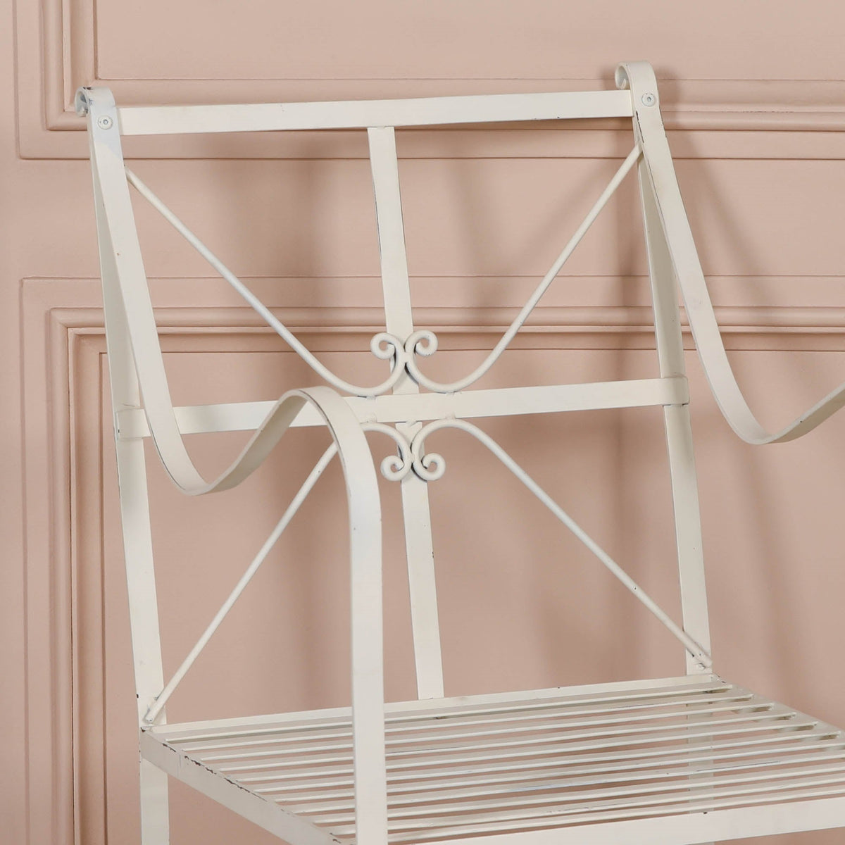 Distressed Cream Iron Garden Dining Chair with Arms Dining chair CasaFenix
