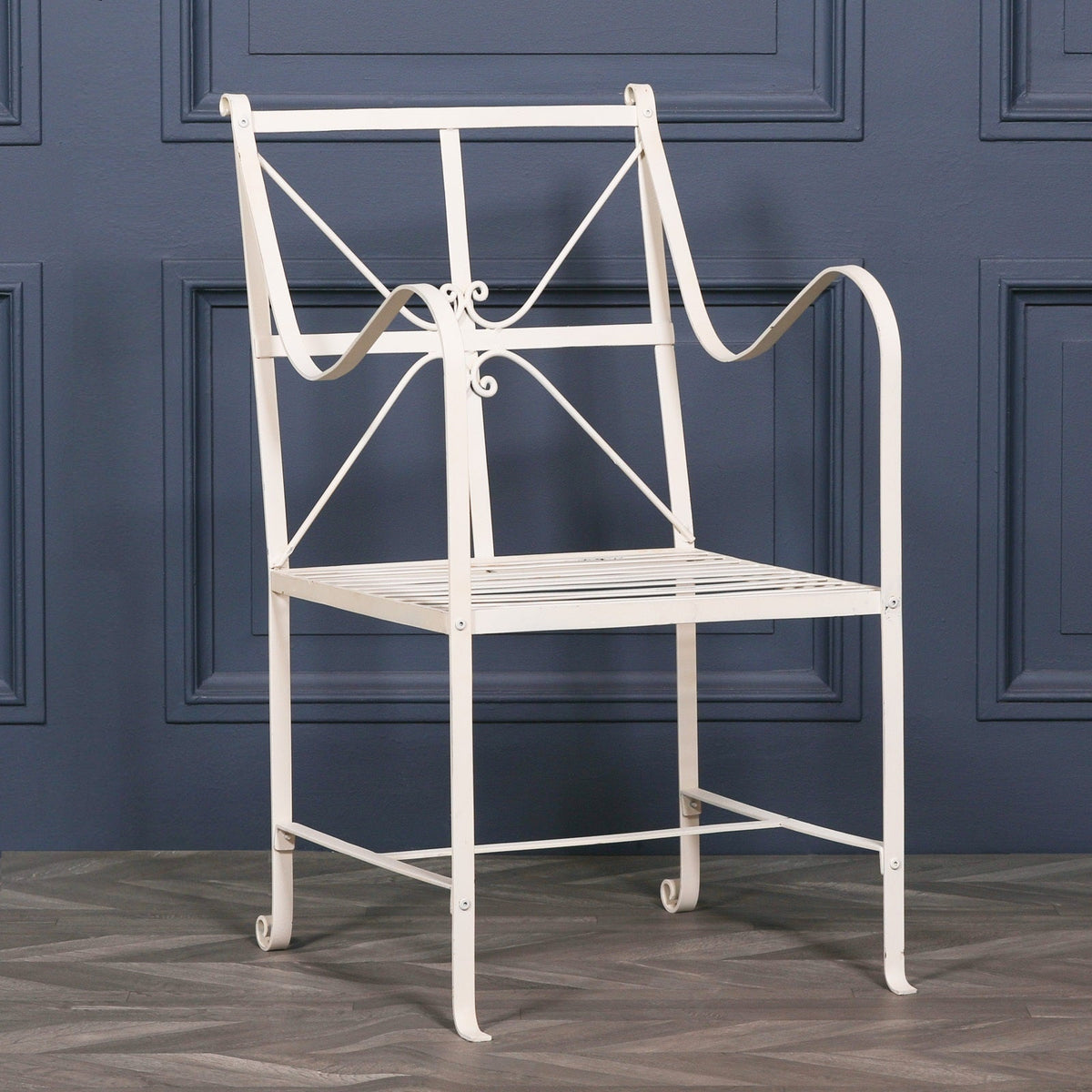 Distressed Cream Iron Garden Dining Chair with Arms Dining chair CasaFenix