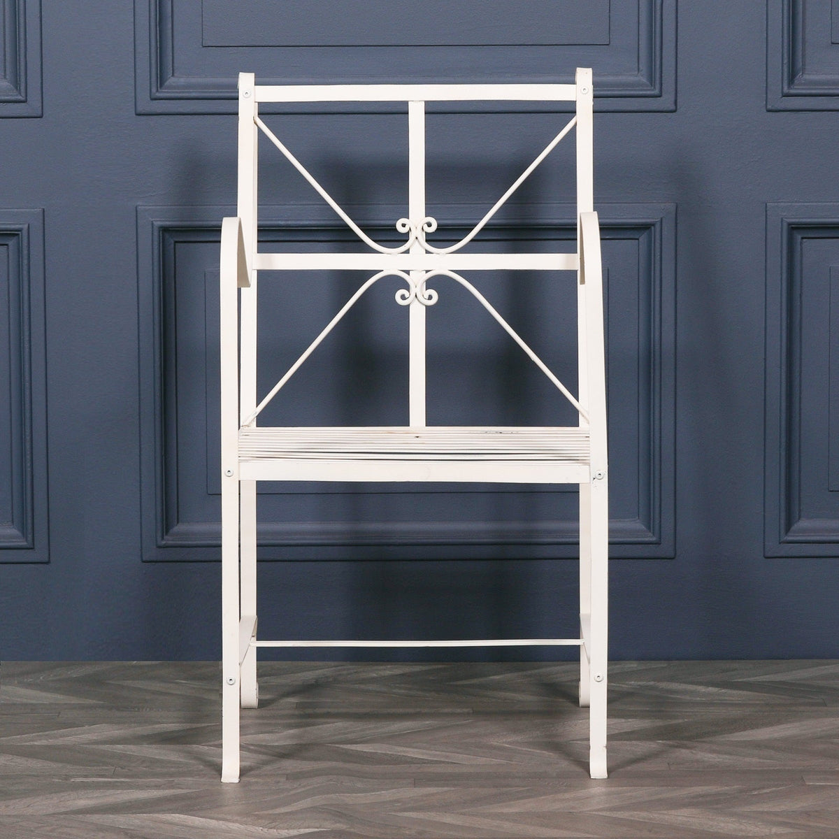 Distressed Cream Iron Garden Dining Chair with Arms Dining chair CasaFenix