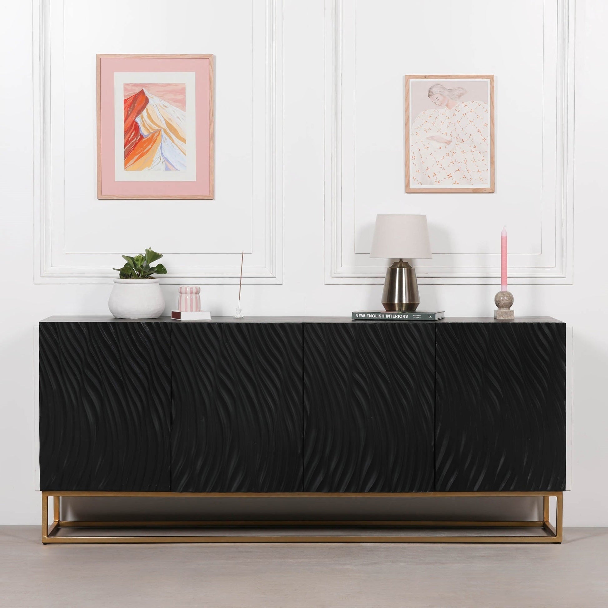 Ripples Black Painted Sideboard  CasaFenix