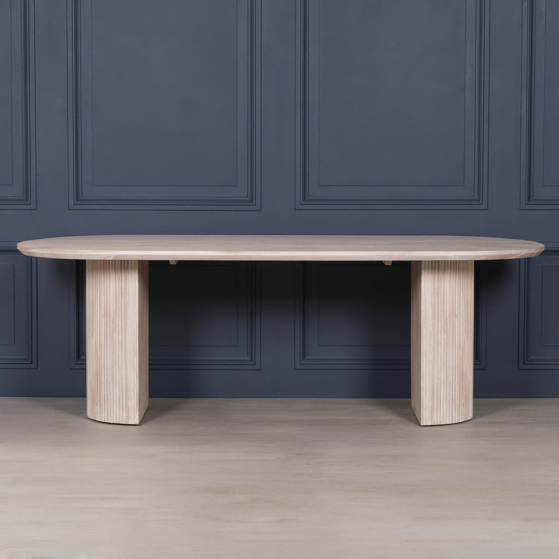 Blanche Acacia Fluted Oval Dining Table  CasaFenix