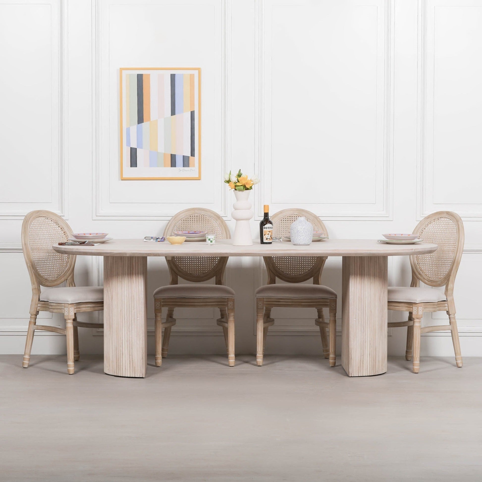 Blanche Acacia Fluted Oval Dining Table  CasaFenix