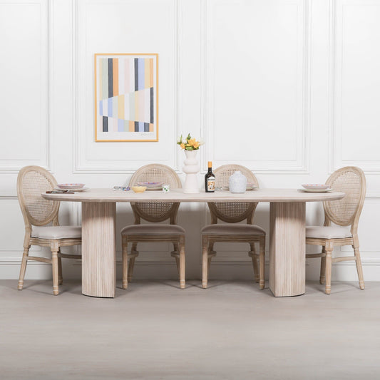 Blanche Acacia Fluted Oval Dining Table  CasaFenix
