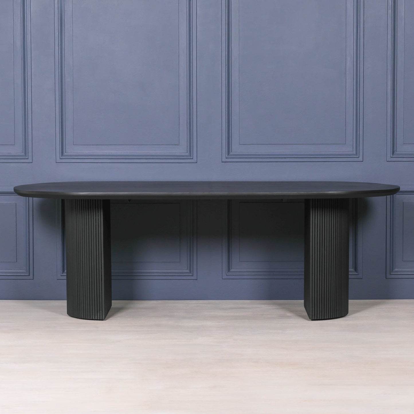 Black Painted Acacia Fluted Oval Dining Table  CasaFenix