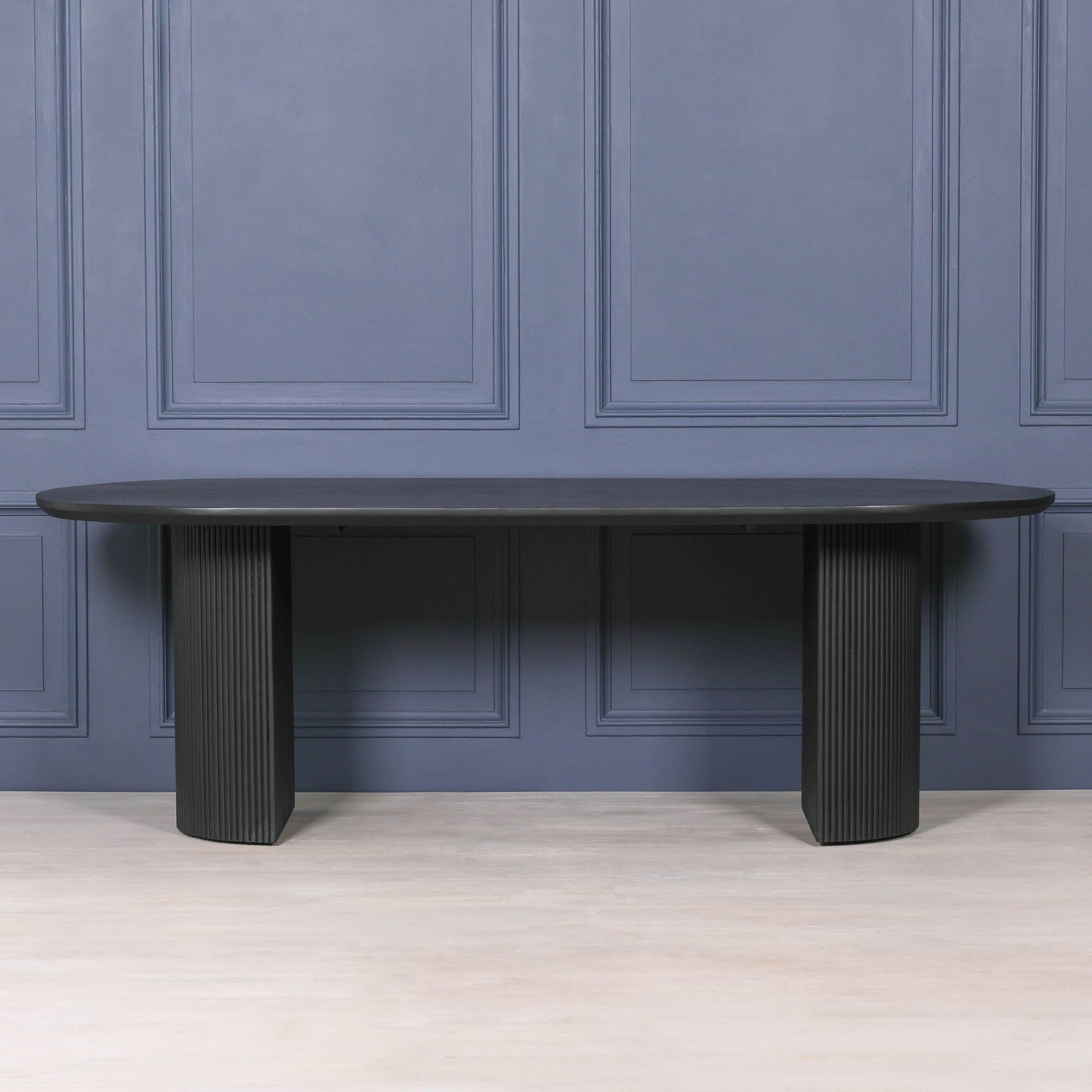 Black Painted Acacia Fluted Oval Dining Table  CasaFenix