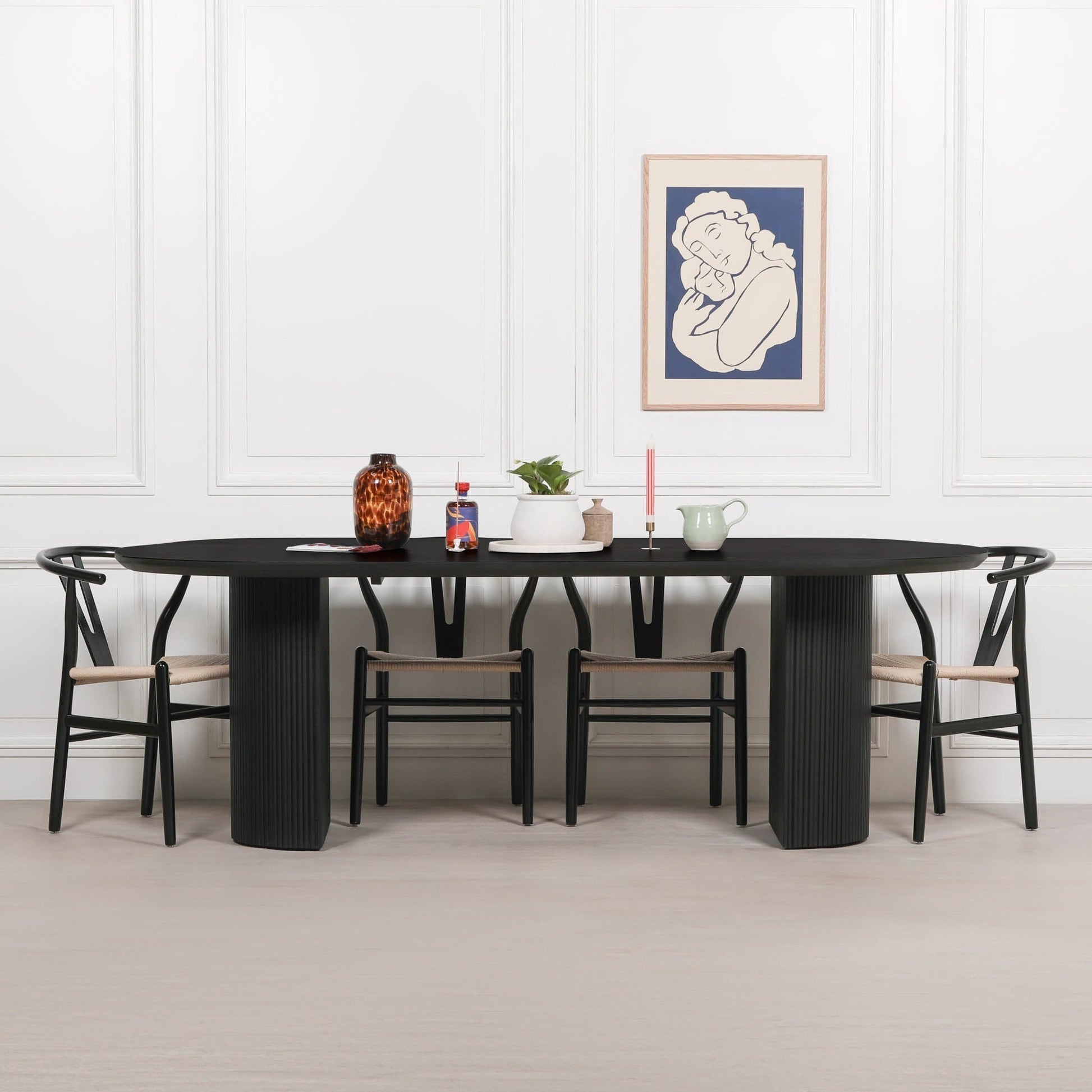 Black Painted Acacia Fluted Oval Dining Table  CasaFenix