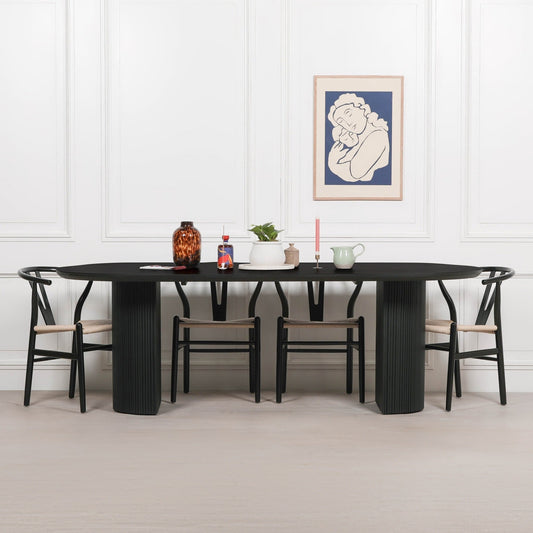 Black Painted Acacia Fluted Oval Dining Table  CasaFenix