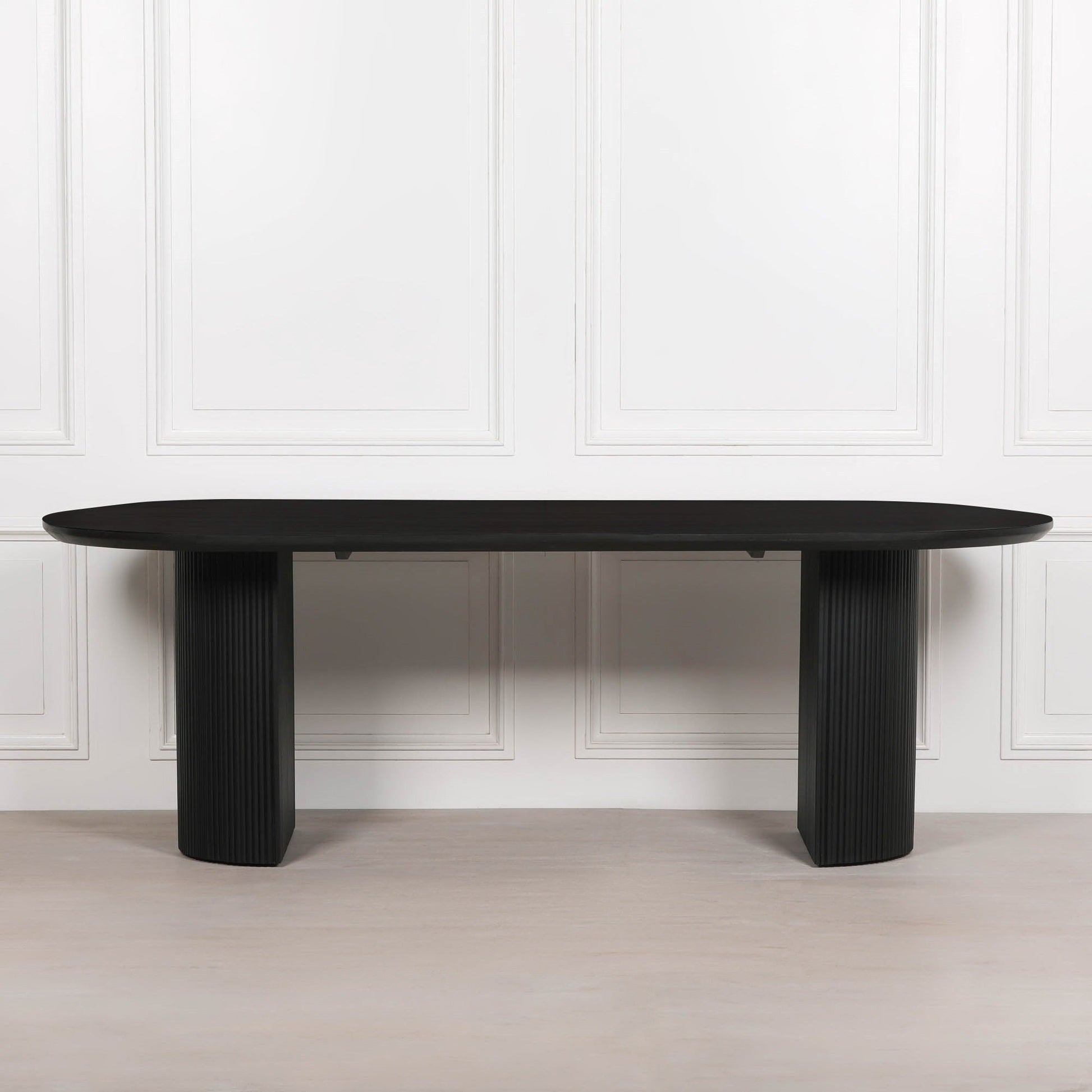 Black Painted Acacia Fluted Oval Dining Table  CasaFenix