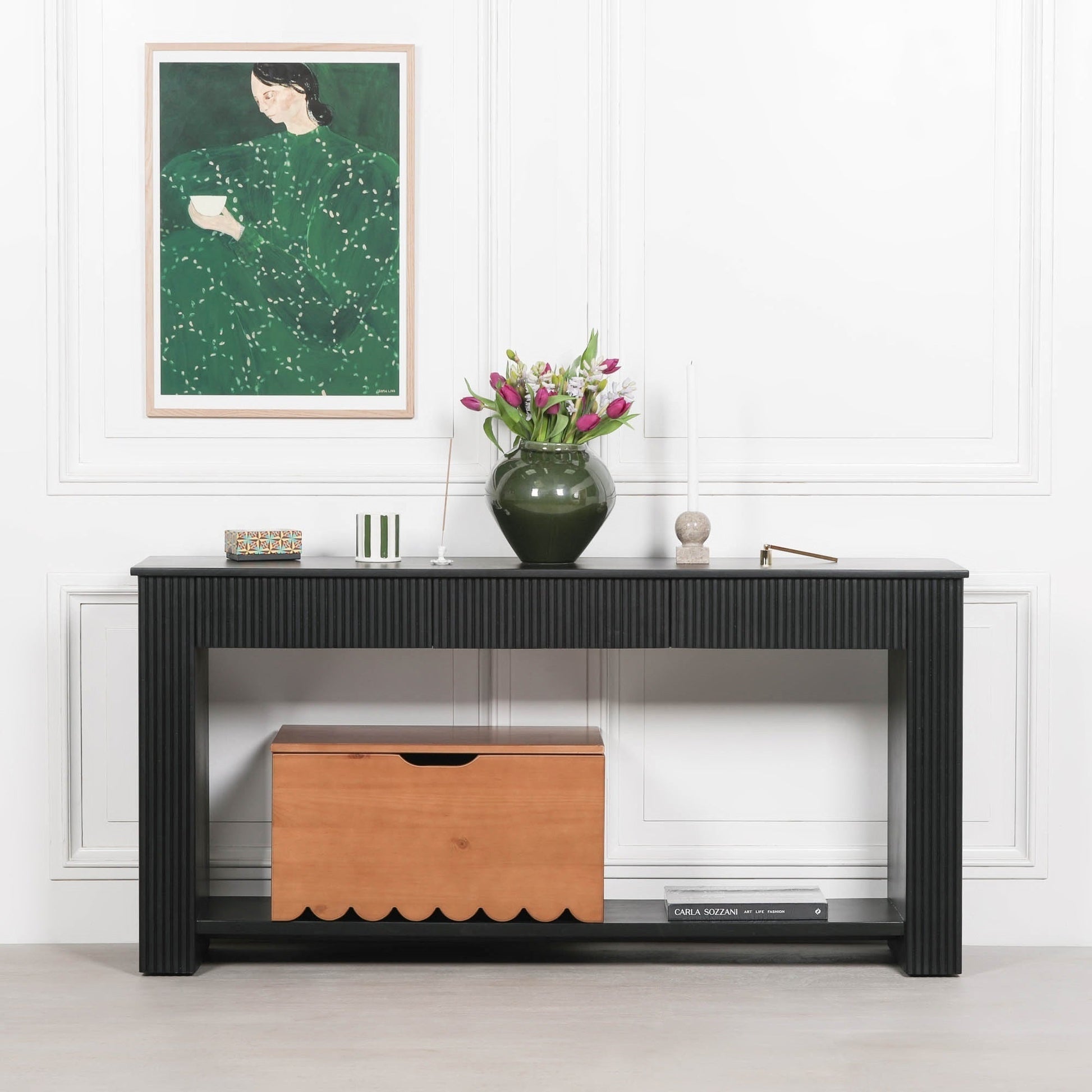 Black Painted Acacia Fluted Console Table  CasaFenix