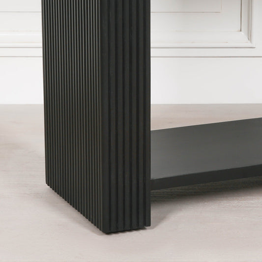 Black Painted Acacia Fluted Console Table  CasaFenix