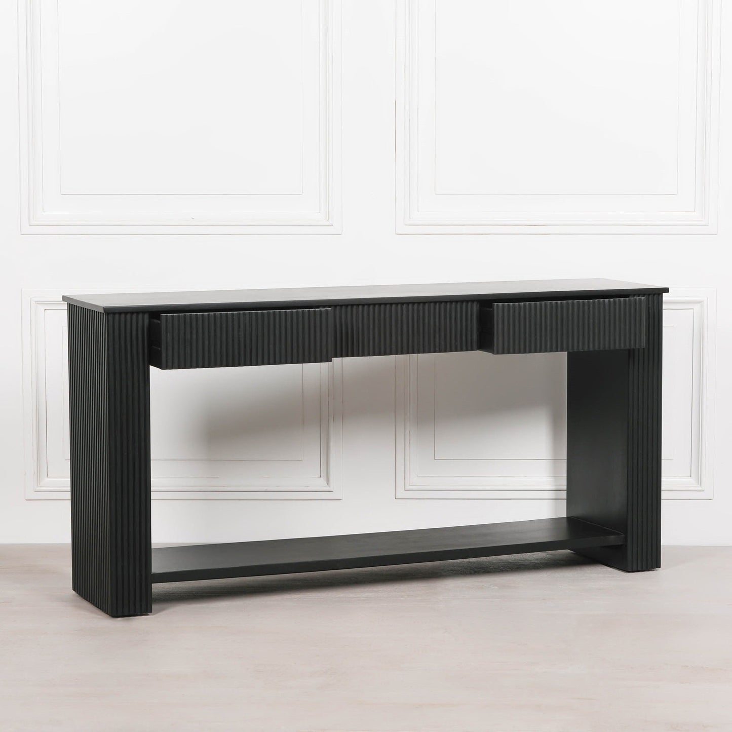 Black Painted Acacia Fluted Console Table  CasaFenix