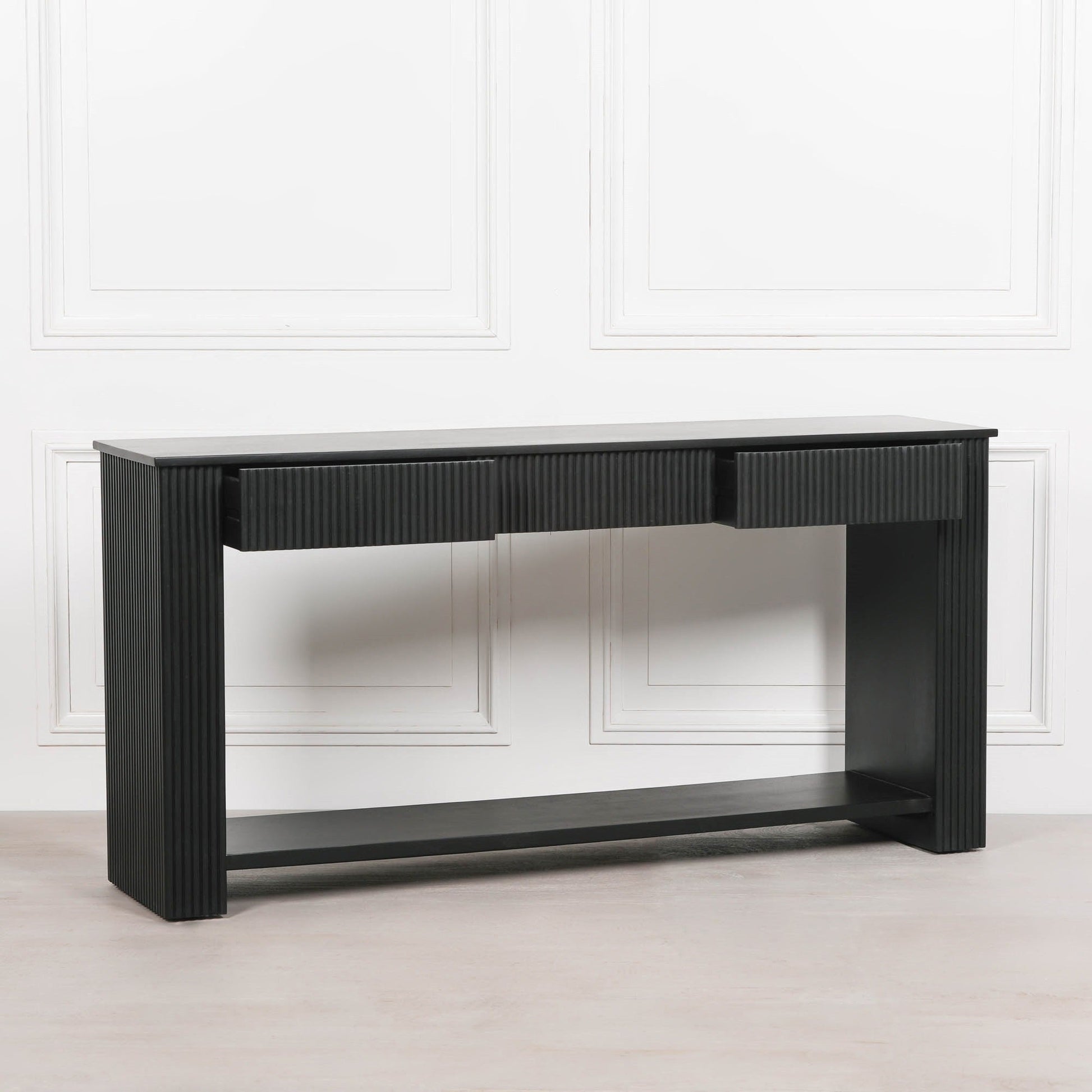 Black Painted Acacia Fluted Console Table  CasaFenix