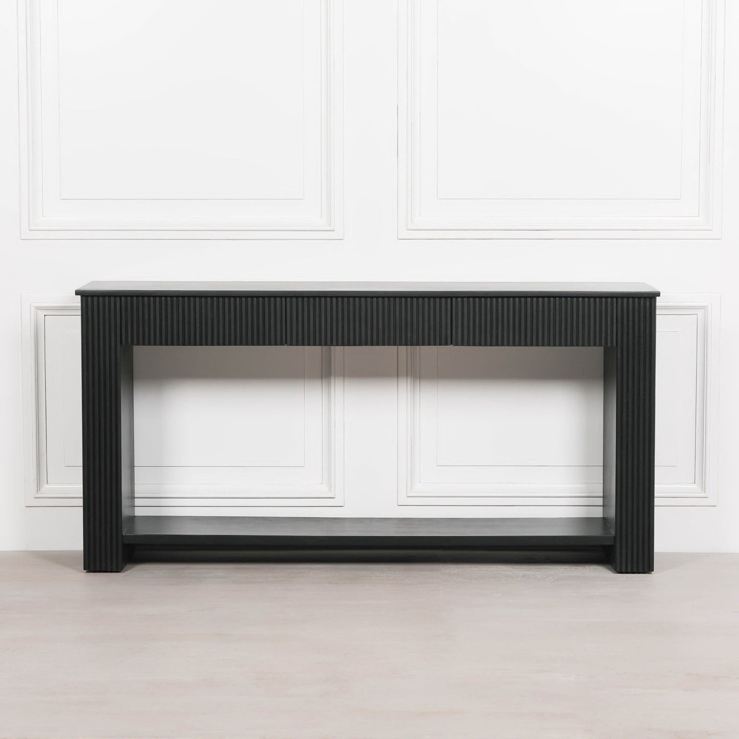 Black Painted Acacia Fluted Console Table  CasaFenix