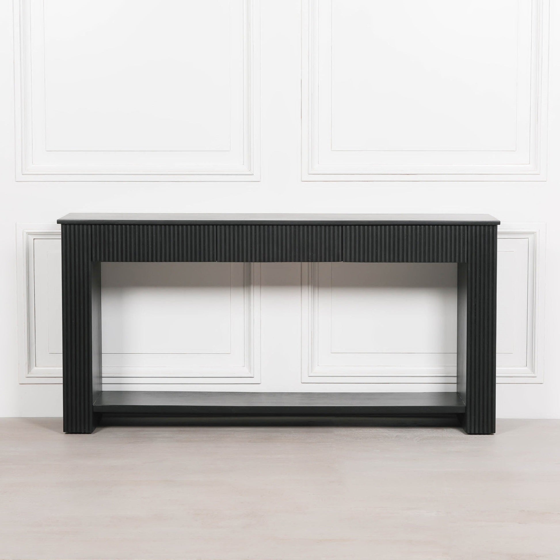 Black Painted Acacia Fluted Console Table  CasaFenix
