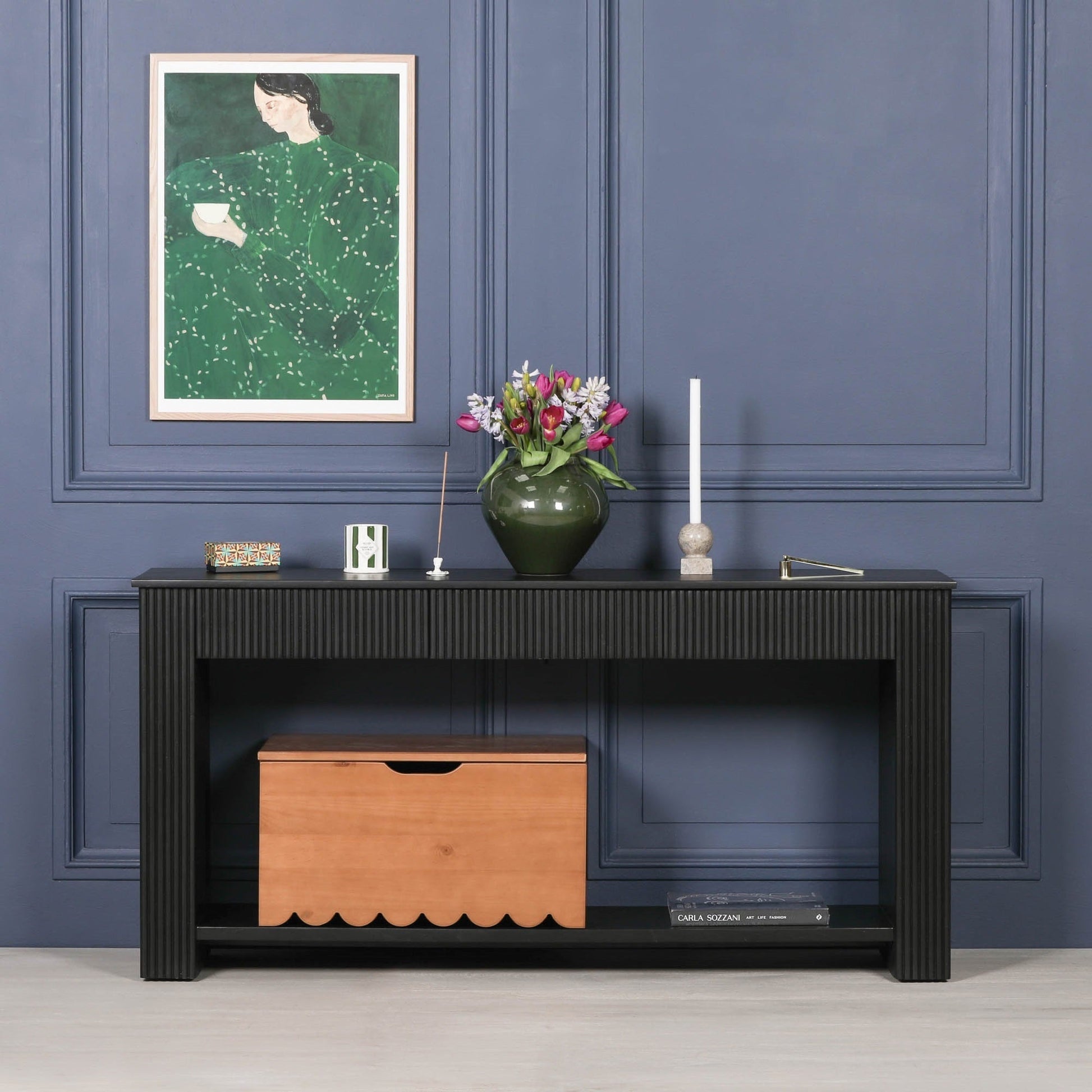 Black Painted Acacia Fluted Console Table  CasaFenix