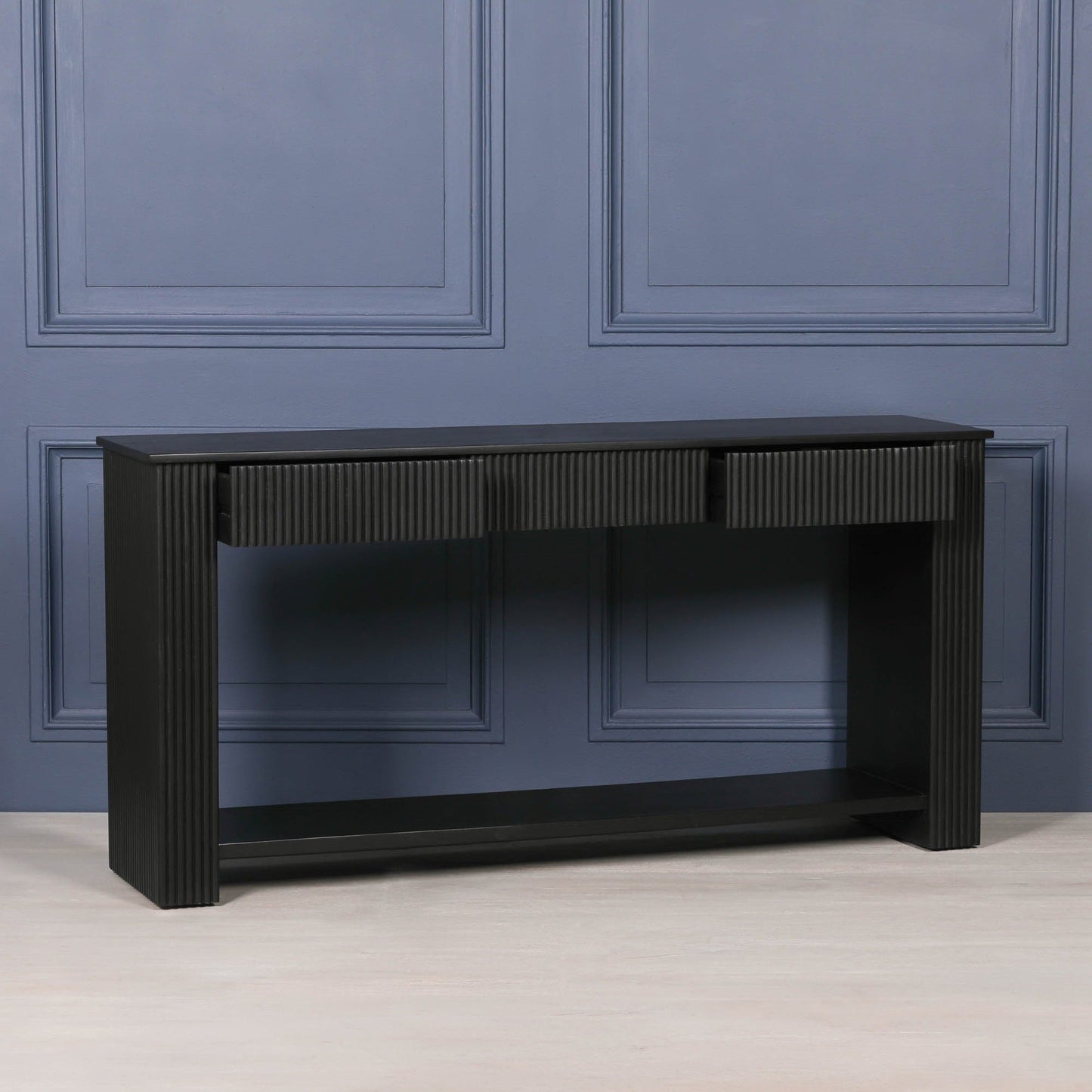 Black Painted Acacia Fluted Console Table  CasaFenix