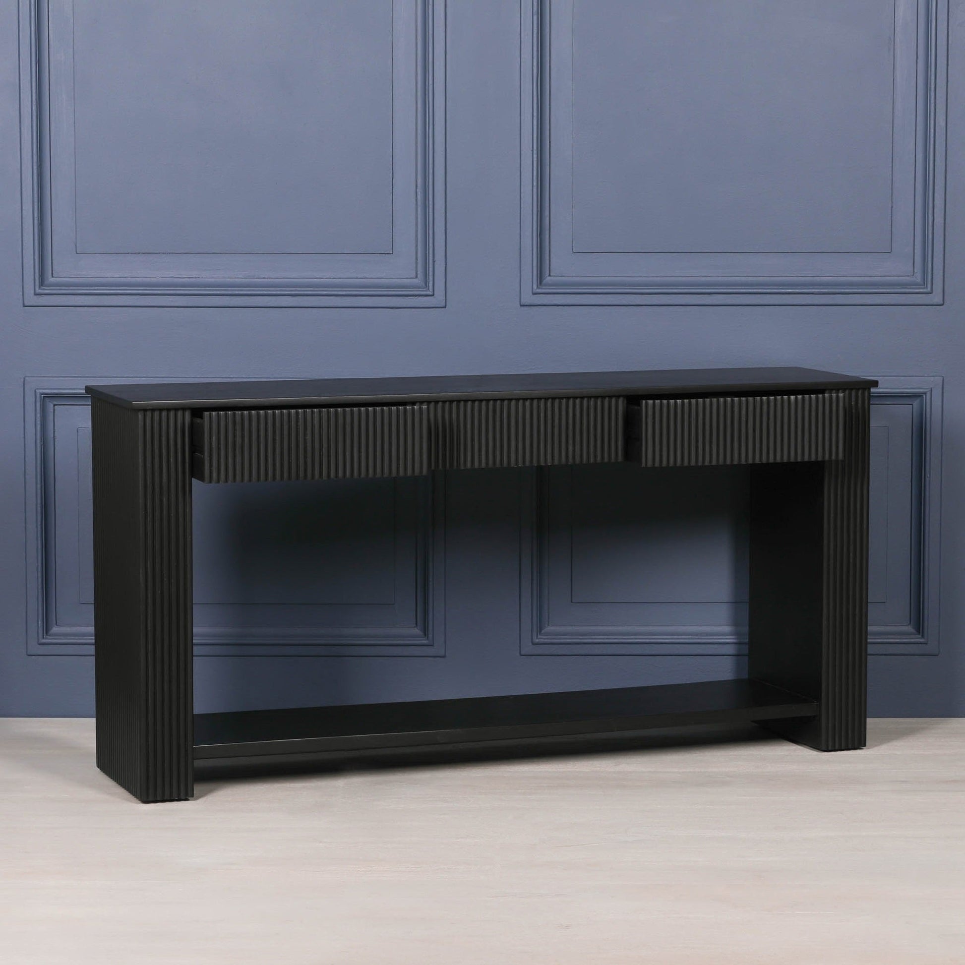 Black Painted Acacia Fluted Console Table  CasaFenix