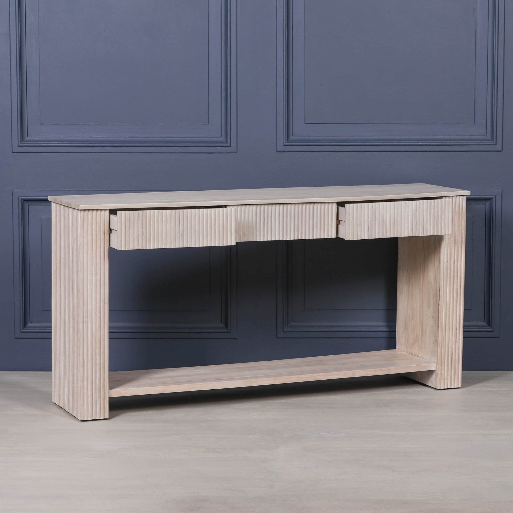 Blanche Acacia Fluted Console Table  CasaFenix