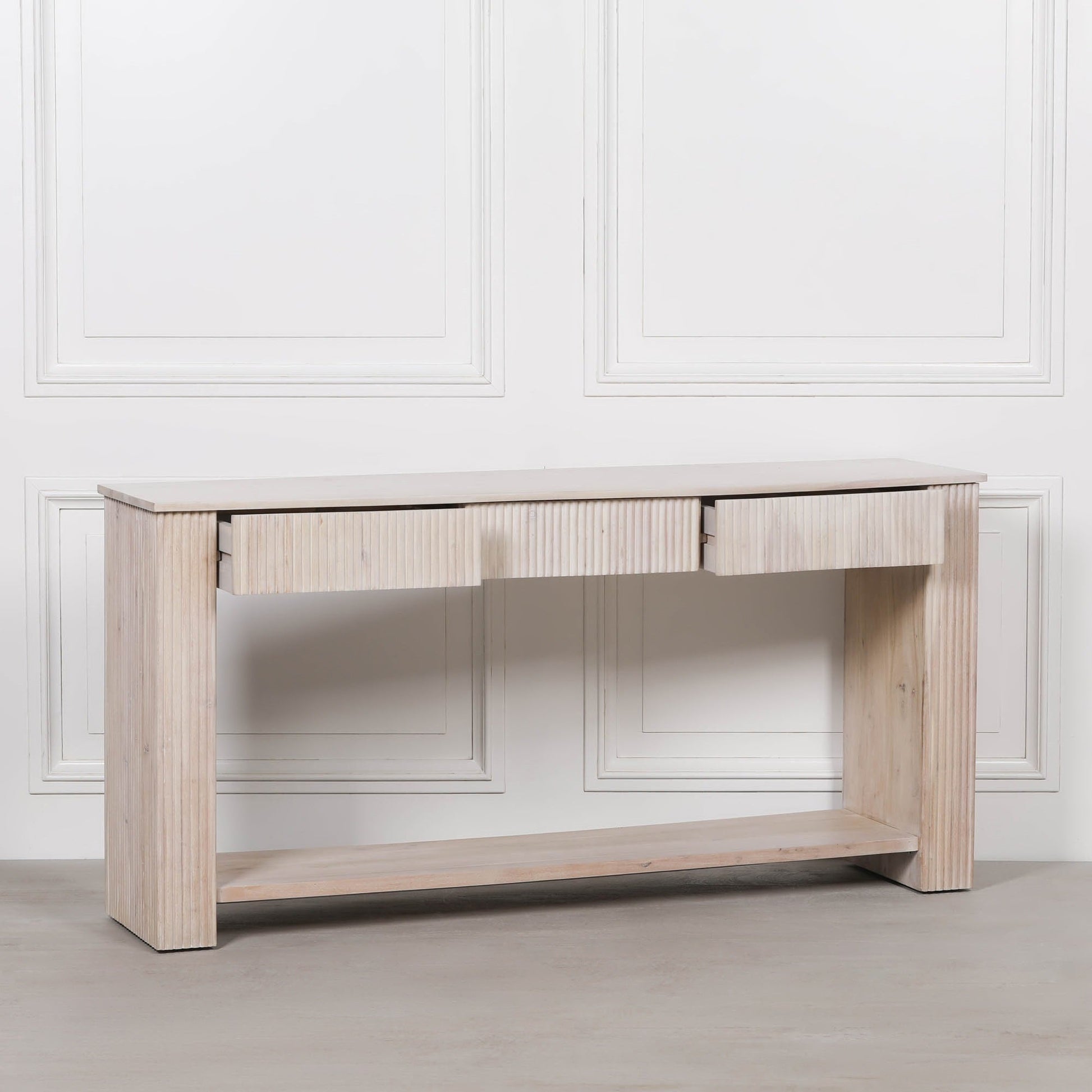 Blanche Acacia Fluted Console Table  CasaFenix