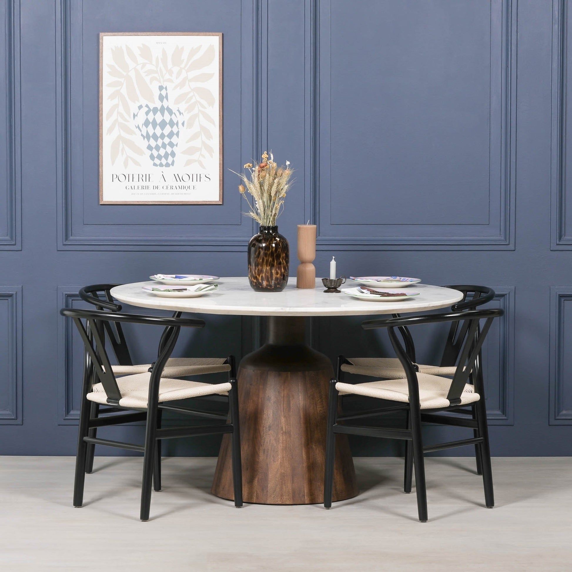 Wooden Acacia Natural Marble Top Dining Table Dining table CasaFenix