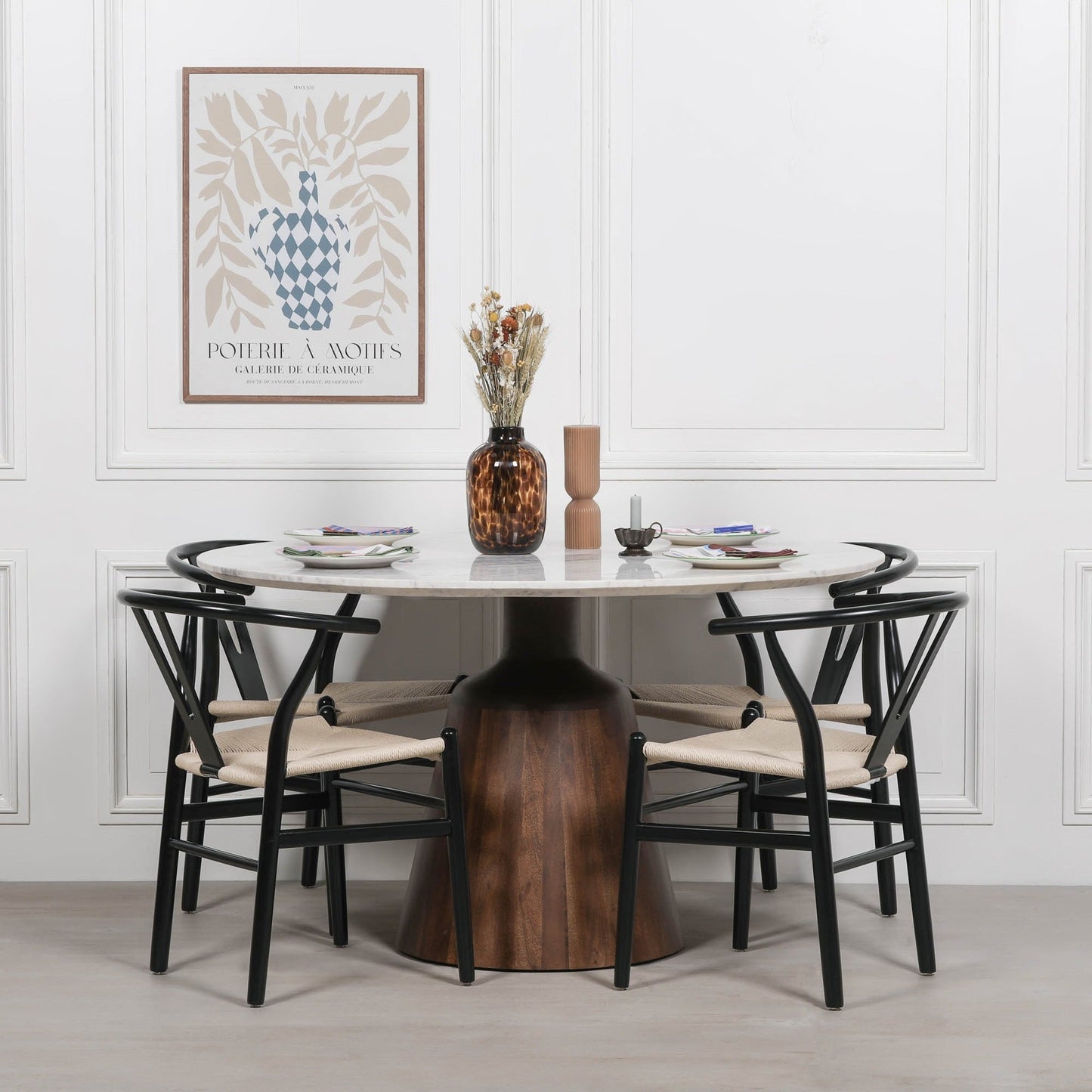Wooden Acacia Natural Marble Top Dining Table Dining table CasaFenix