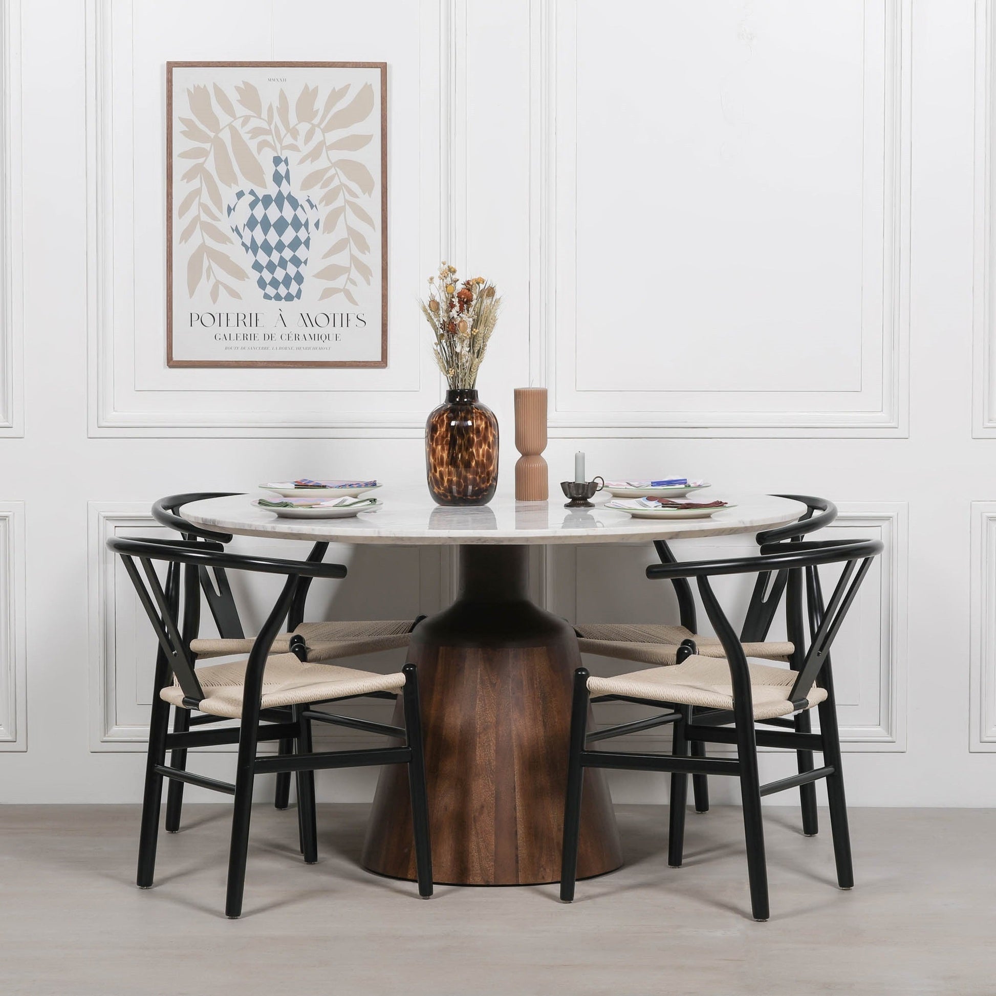 Wooden Acacia Natural Marble Top Dining Table Dining table CasaFenix