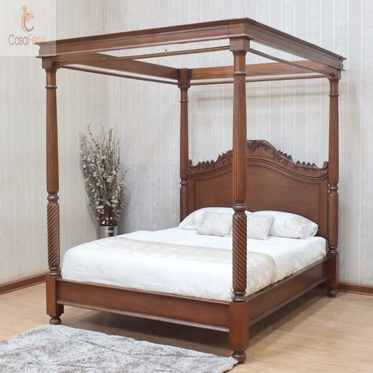 Georgian Style Mahogany Four Poster Canopy Bed - CasaFenix